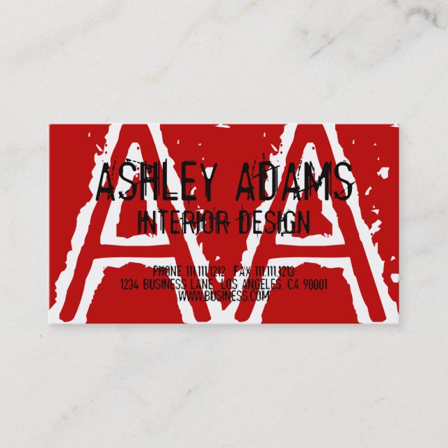MODERN MONOGRAM BUSINESS CARD RED (Front)