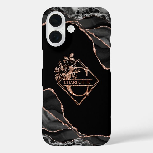 Modern Monogram C Black Agate Marble Rose Gold  Case-Mate iPhone Case (Back)