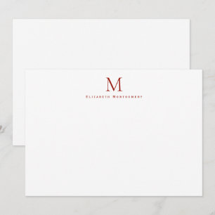 Modern Monogram Cherry Red Correspondence Card
