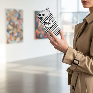 Modern Monogram Chic Black & White Diagonal Stripe