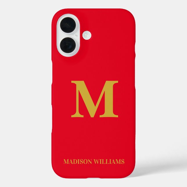 Modern Monogram Chic Red Gold Stylish Minimalist Case-Mate iPhone Case (Back)