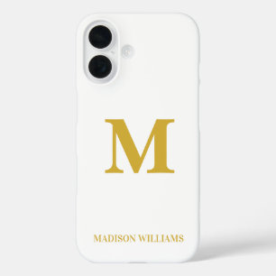 Modern Monogram Chic White Gold Stylish Minimalist iPhone 16 Case