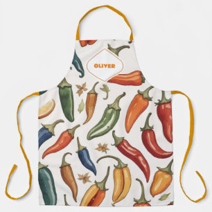Modern Monogram Chilli Peppers Pattern Apron
