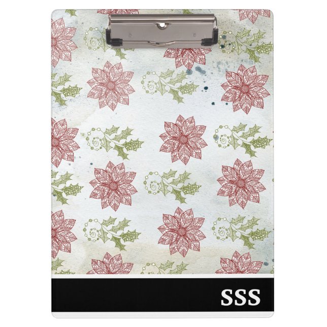 Modern Monogram Christmas Flowers Clipboard (Front)