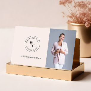 Modern Monogram Circle Crest Custom Photo QR Code Business Card