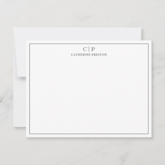 Modern Monogram Classic Black Personal Stationery  Card (Front)