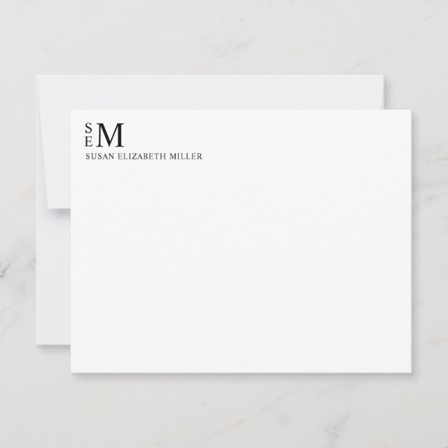 Modern Monogram Classic Black Personal Stationery  Card (Front)