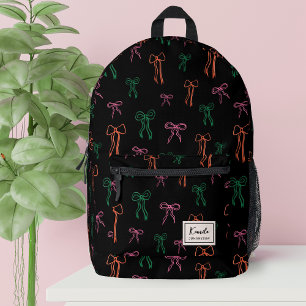 Modern Monogram Colourful Bow Pattern Black Printed Backpack