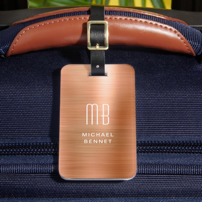 Modern Monogram Copper Metallic  Luggage Tag (Front Insitu 2)