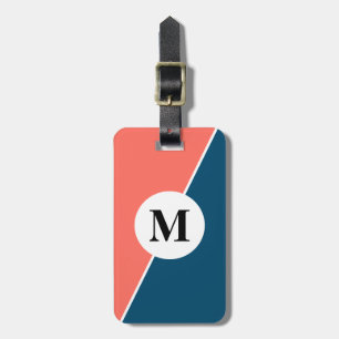 Modern Monogram Coral Navy Geometric Luggage Tag