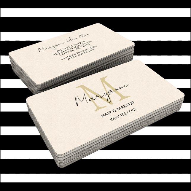 Modern Monogram Cream Business Card (Creator Uploaded)