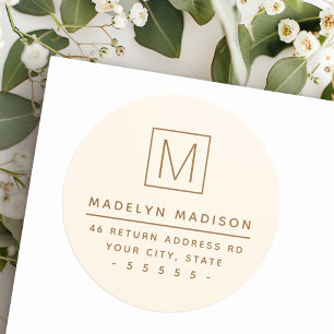 Modern monogram cream coloured return address classic round sticker