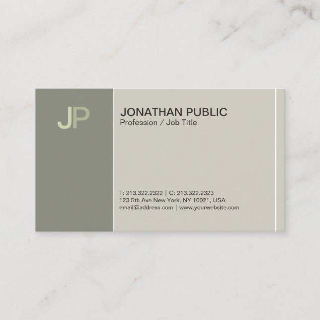 Modern Monogram Creative Plain Chic Elegant Green Business Card (Front)