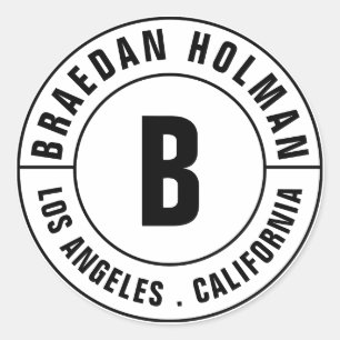 Modern Monogram Curved Text Classic Round Sticker