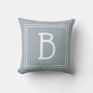Modern Monogram Custom Initial Square Dusty Blue Cushion