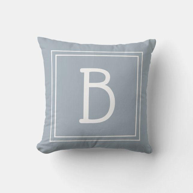 Modern Monogram Custom Initial Square Dusty Blue Cushion (Front)
