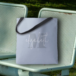 Modern Monogram Custom Name Dusty Blue Tote Bag