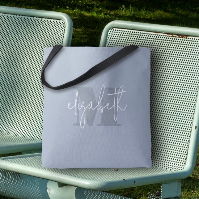 Modern Monogram Custom Name Dusty Blue Tote Bag (Custom Tote Bag by PartyInvitationShop.com)