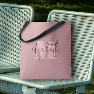 Modern Monogram Custom Name Dusty Rose Tote Bag