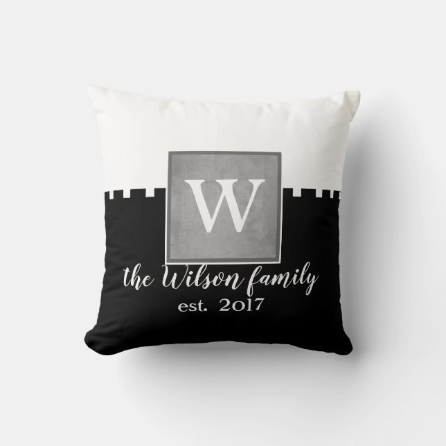 modern monogram custom pillow black and white (Front)