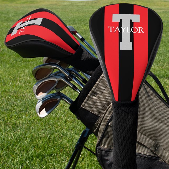 Modern Monogram Custom Red Golf Head Cover (Creator Uploaded)