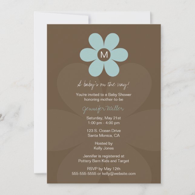 Modern Monogram Daisy Baby Shower Invitation (Front)