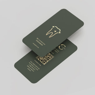 Modern Monogram Dark Green Gold Dentist Dental Business Card