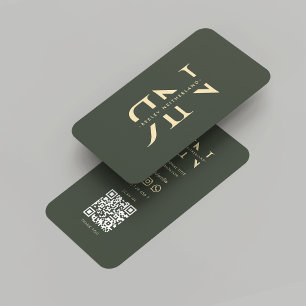 Modern Monogram Dark Green Gold Initials Business Card