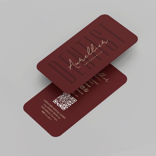 Modern Monogram Dentist Dark Red Maroon Gold Business Card (Modern Monogram Dentist Dark Red Maroon Gold Business Card
)