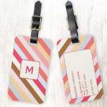 Modern Monogram Diagonal Candy Stripe Personalised Luggage Tag<br><div class="desc">Eyecatching modern muted warm toned diagonal striped design with personalised monogram initial on the front and name and address details on the reverse.</div>