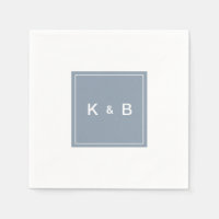 Modern Monogram Dusty Blue and White Cocktail Napk