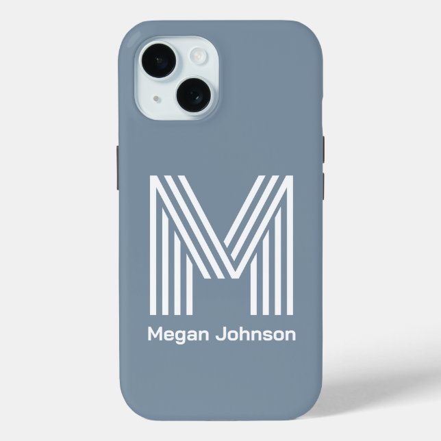 Modern Monogram Dusty Blue Case-Mate iPhone Case (Back)