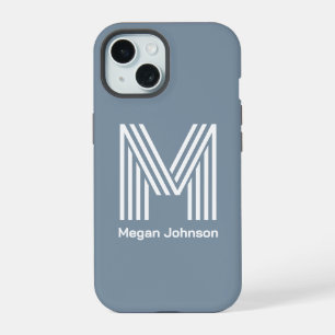 Modern Monogram Dusty Blue iPhone 15 Case