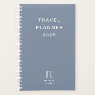 Modern Monogram Dusty Blue Travel Planner