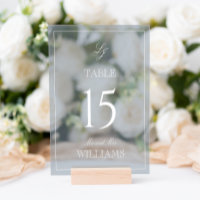 Modern Monogram Dusty Blue Wedding Table Number