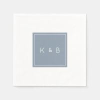 Modern Monogram Dusty Blue & White Cocktail Napki