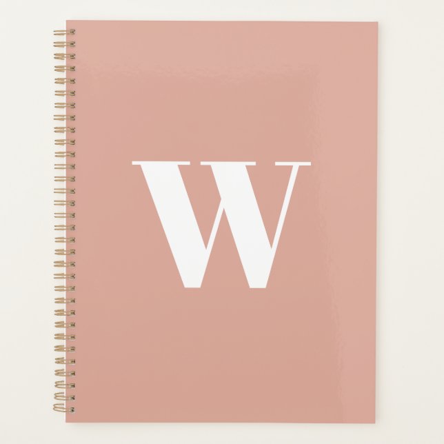 Modern monogram dusty pink custom initial letter  planner (Front)