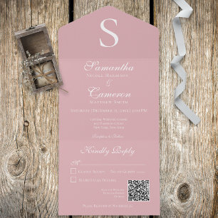 Modern Monogram Dusty Pink QR Code All In One Invitation
