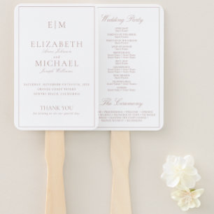 Modern Monogram Dusty Rose Script Wedding Program Hand Fan