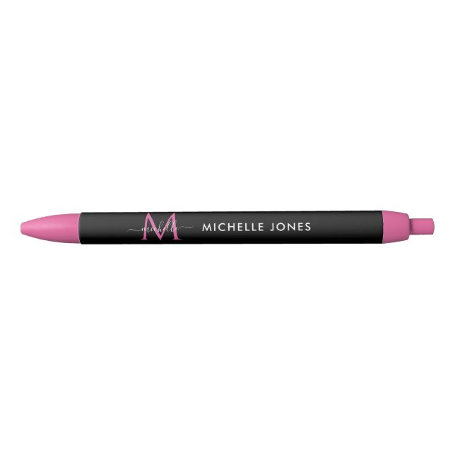 Modern monogram editable name black ink pen (Front)