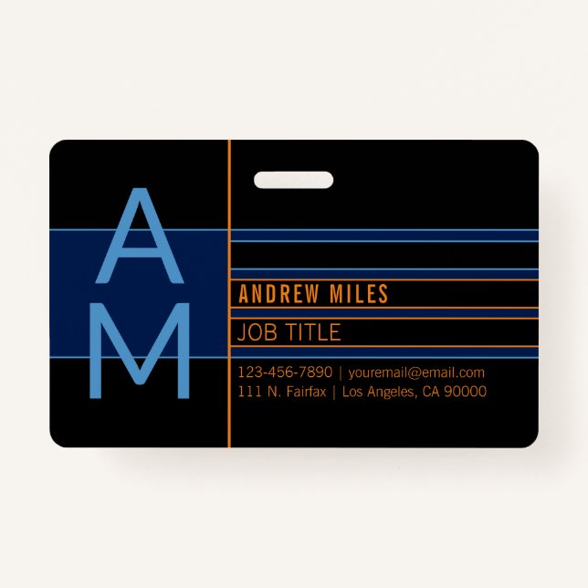Modern Monogram & Editable Shapes & Colours ID Badge (Front)