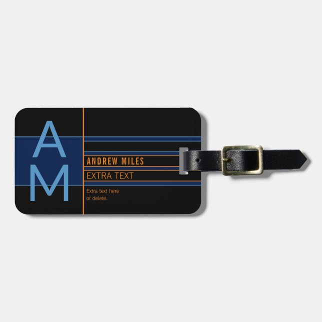 Modern Monogram & Editable Shapes & Colours Luggage Tag (Front Horizontal)