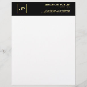 Modern Monogram Elegant Black White Gold Template Custom Letterhead