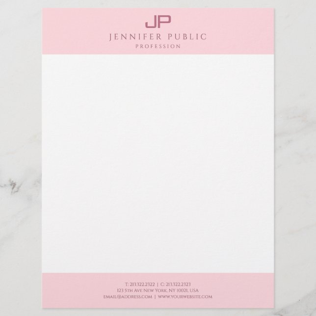 Modern Monogram Elegant Blush Pink White Template Custom Letterhead (Front)