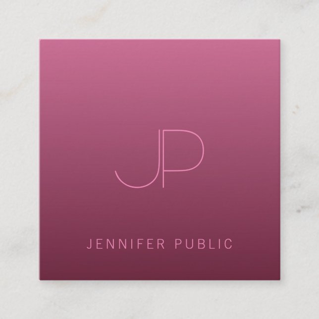 Modern Monogram Elegant Bordeaux Colour Template Square Business Card (Front)