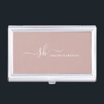 Modern Monogram Elegant Calligraphy Personalised Business Card Holder<br><div class="desc">Modern personal monogram business card holder with trendy script calligraphy and minimalist typography design. This is the ivory / blush version.</div>