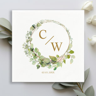 Modern Monogram Elegant Eucalyptus  Napkin