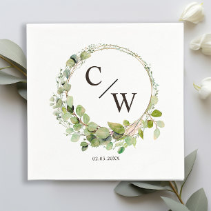 Modern Monogram Elegant Eucalyptus Napkin