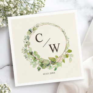 Modern Monogram Elegant Eucalyptus Napkin