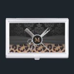 Modern Monogram Elegant Leopard Print Hair Stylist Business Card Holder<br><div class="desc">Modern Monogram Elegant Leopard Print Hair Stylist Business Card Holder.</div>